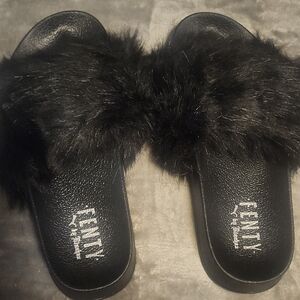 Fenty Puma Black Furry Slides